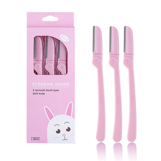 Pastel Pink Folding Brow Razors - 3-Piece Precision Grooming Set