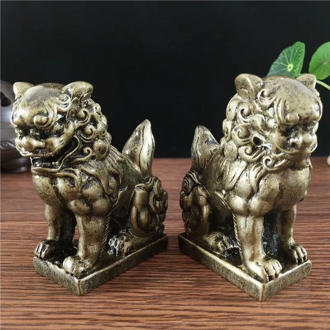 Weathered Bronze Imperial Foo Dog Guardians for Home Protection