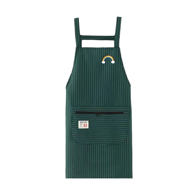 Pinstripe Cotton Utility Apron with Rainbow Detail & Pockets