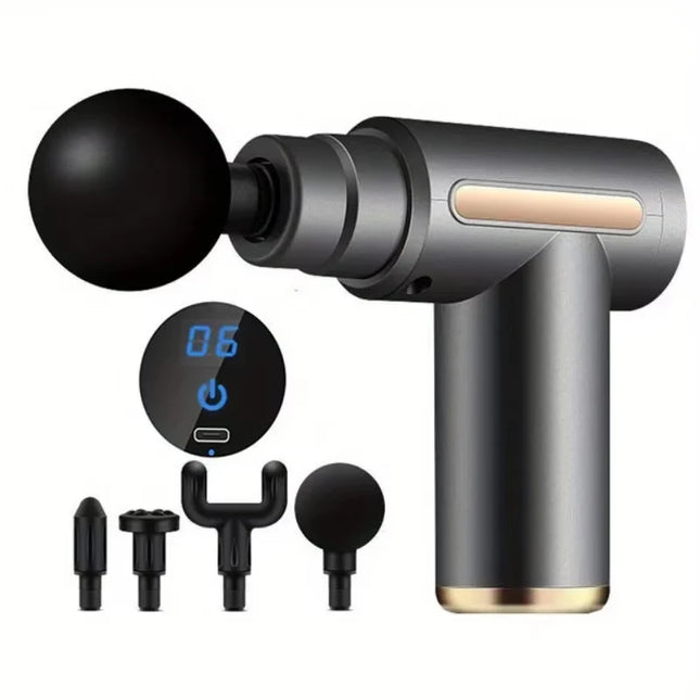 Modern Compact Deep Tissue Massager with Four Interchangeable Heads