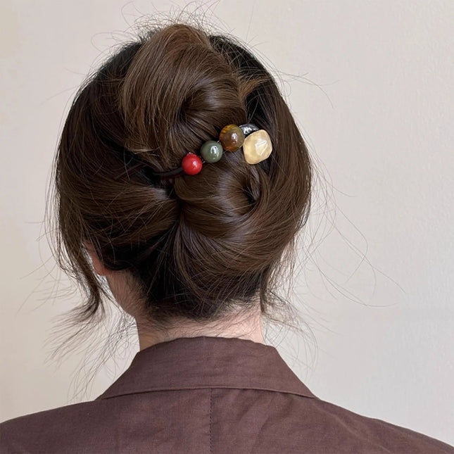 Vintage-Inspired Plush Rose Hairpin with Marbled Accents