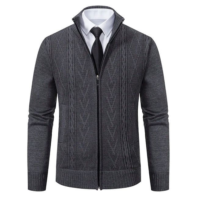 Heritage Thick Knit Zipper Cardigan with Cashmere Warmth