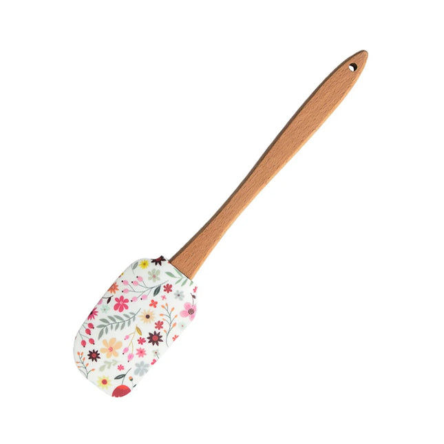 Floral Botanical Silicone Spatula with Natural Beech Wood Handle