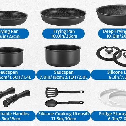Minimalist Matte Black 13-Piece Modular Cookware Set