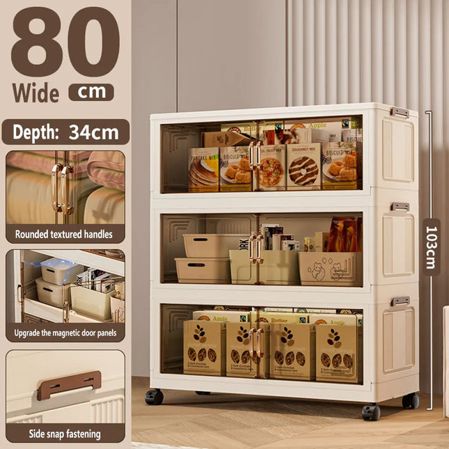 Modern White Modular Four-Tier Storage Cabinet with Gold Accents