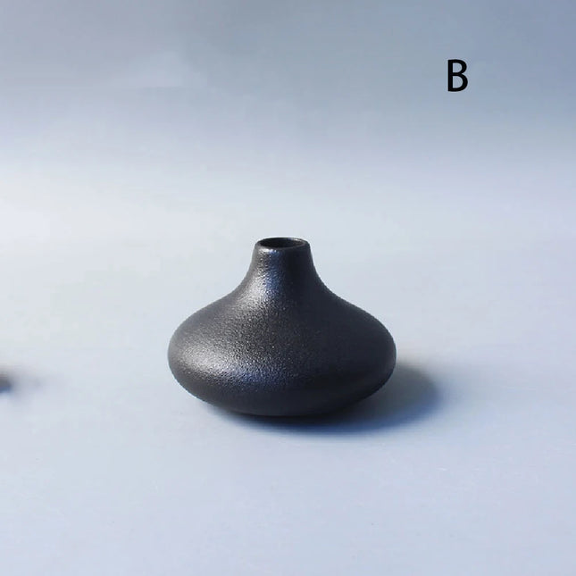 Zenith Textured Matte Black Ceramic Vases Minimalist Set