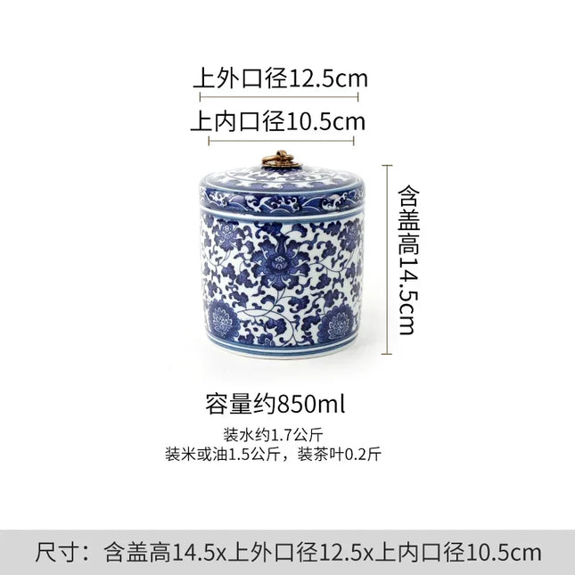 Hand-Glazed Lotus Porcelain Tea Caddy with Vintage Brass Lid