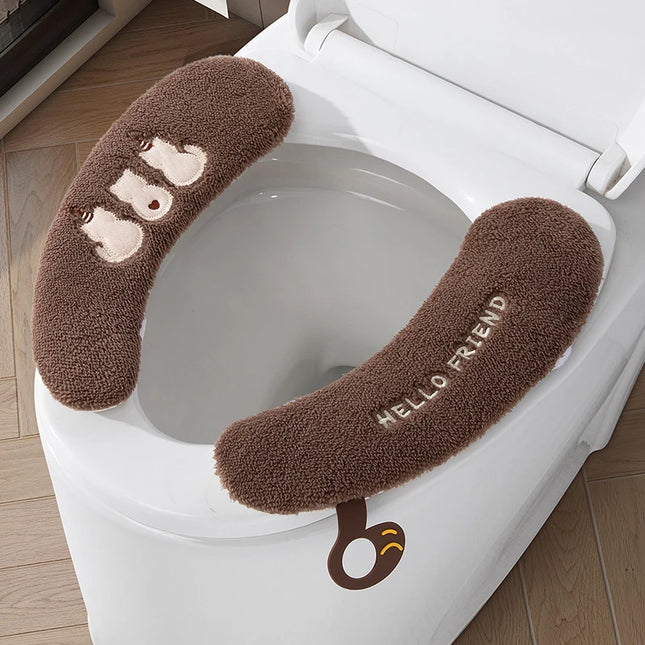 Thickened Plush Cat Toilet Seat Pads with Lifting Handle