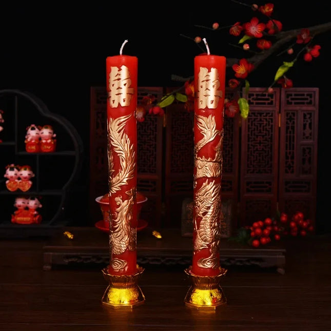 Zenith Red Relief Dragon and Phoenix Ritual Pillar Candles