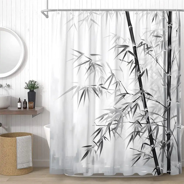 Zen Ink Wash Bamboo Shower Curtain for Serene Bathing