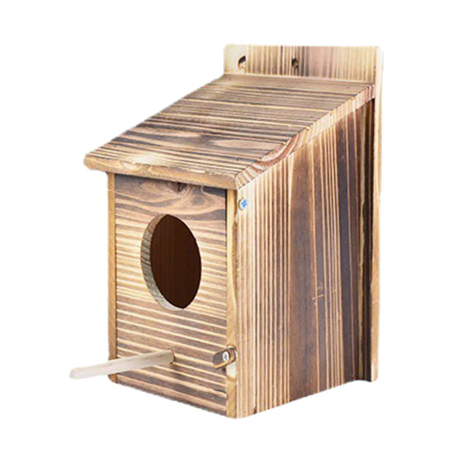 Charred Wood Garden Birdhouse with Side-Access Nesting Door