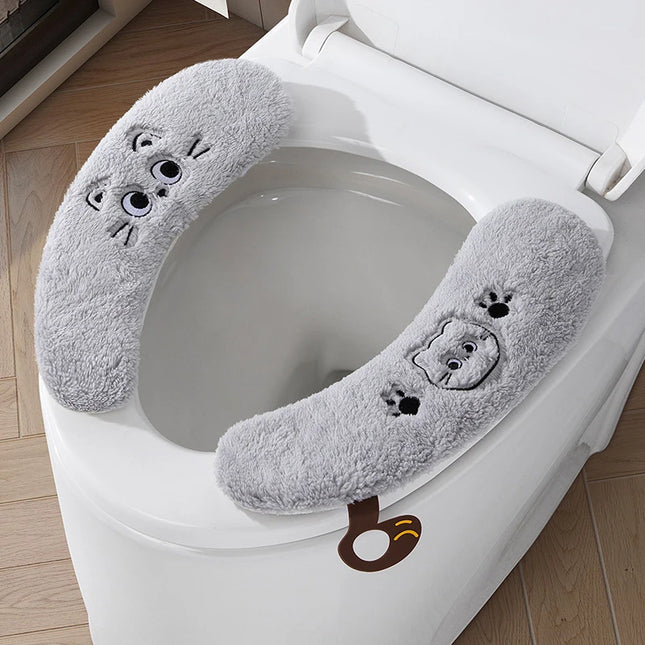 Thickened Plush Cat Toilet Seat Pads with Lifting Handle