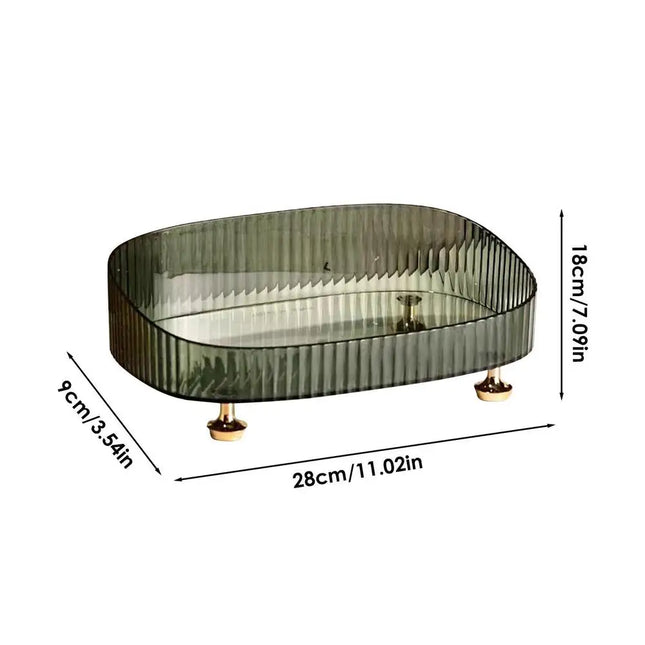 Art Deco Ribbed Emerald Vanity Tray with Elegant Gold Feet