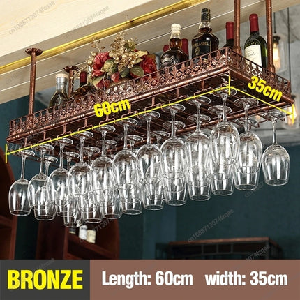 Victorian Iron Ceiling Wine Rack with Ornate Stemware Storage