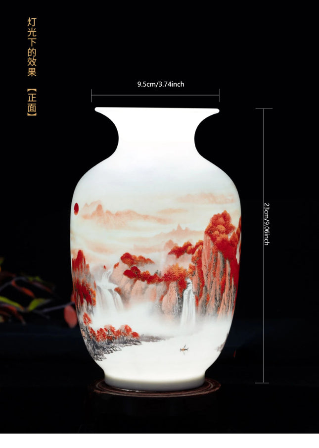 Zenith Carved Porcelain Winter Landscape Vase with Stand