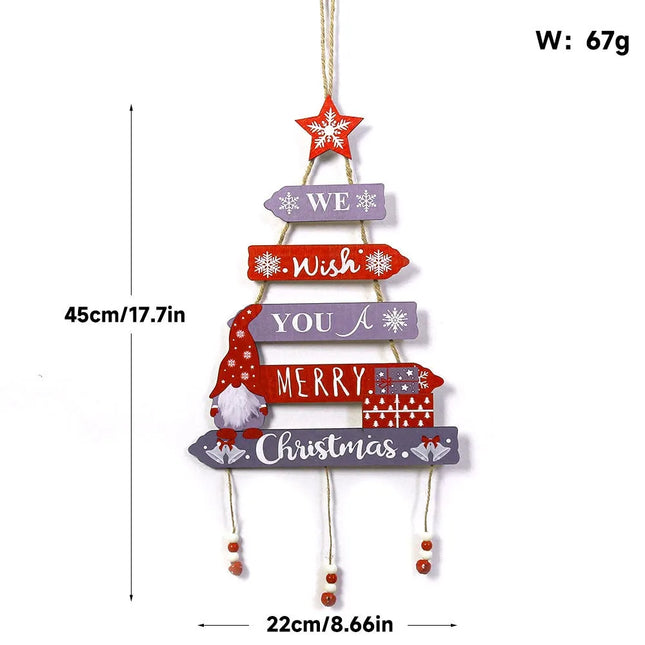 Rustic Wooden Christmas Tree Wall Hanging with Festive Characters