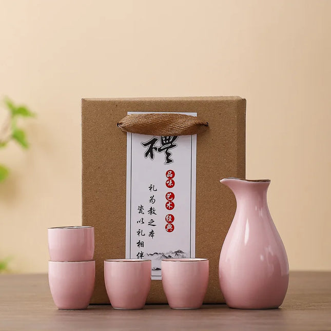 Ceramic Peony Blossom Sake Set with Presentation Gift Box