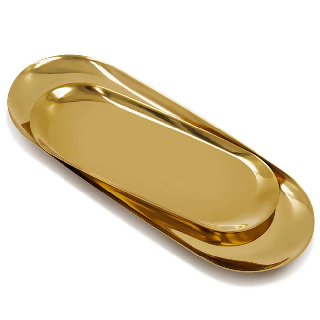 Polished Gold Mirror Oval Tray for Opulent Daily Rituals