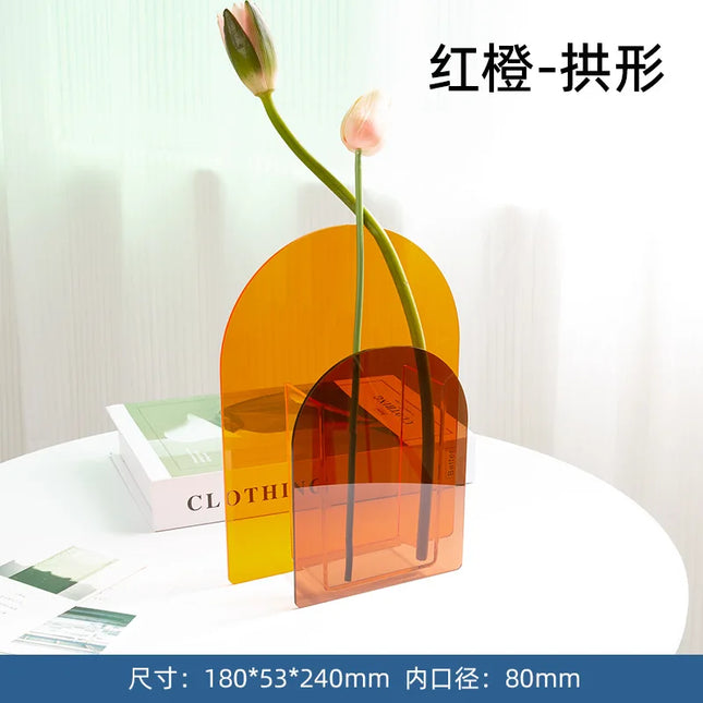 Iridescent Acrylic Disc Vase with Holographic Light Play