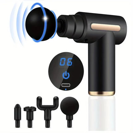 Modern Compact Deep Tissue Massager with Four Interchangeable Heads