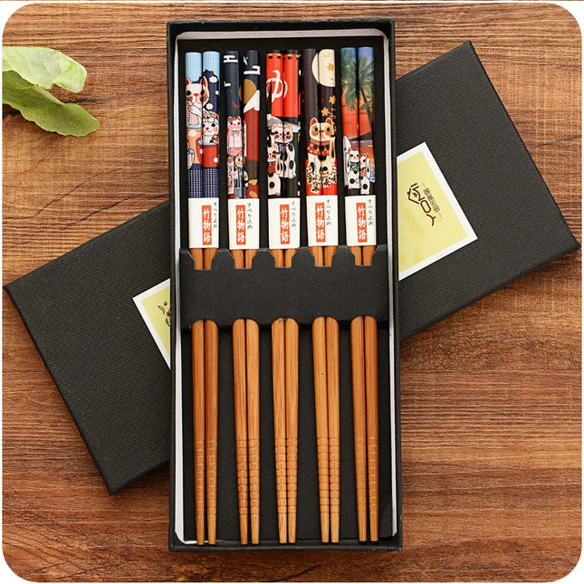 Handcrafted Bamboo Chopsticks Set with Textured Grip Tips