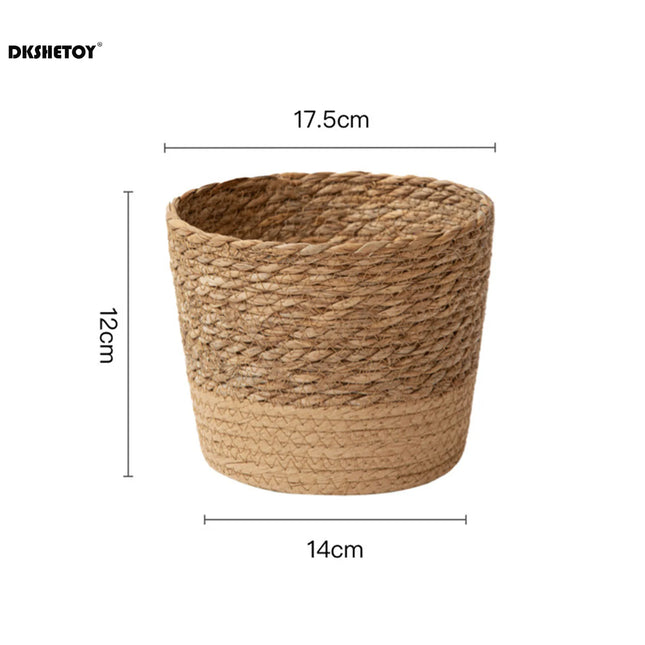 Two-Tone Hand-Woven Seaweed Basket for Plants and Storage