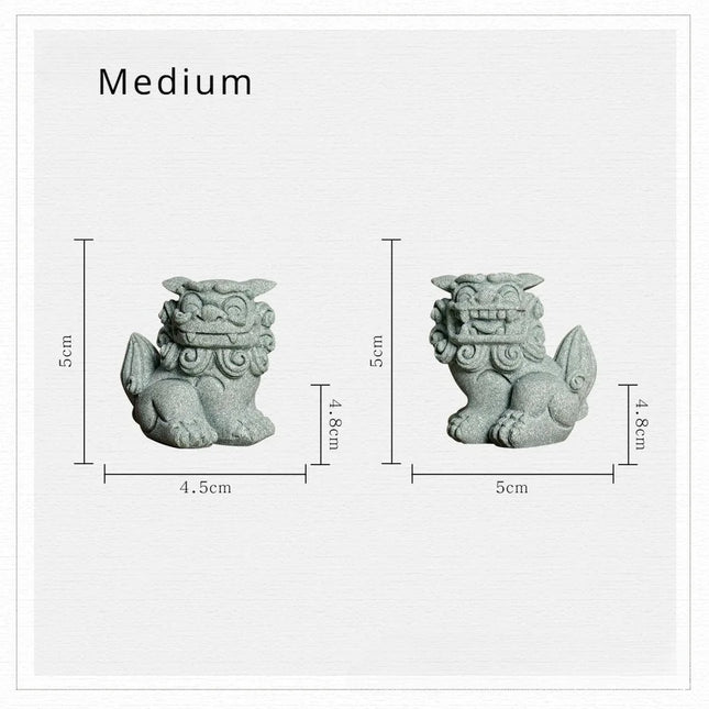 Hand-Carved Sandstone Asian Guardian Foo Dog Statues