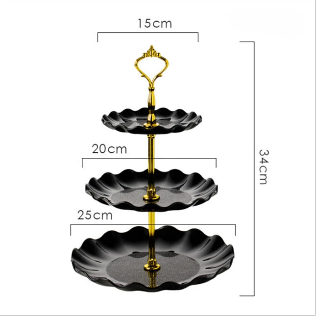 British Classic 3-Tier Scalloped Serving Stand with Gold Accents