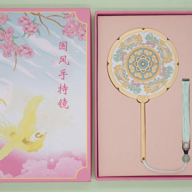 Exquisite Floral Enamel Copper Hand Mirror with Decorative Tassel