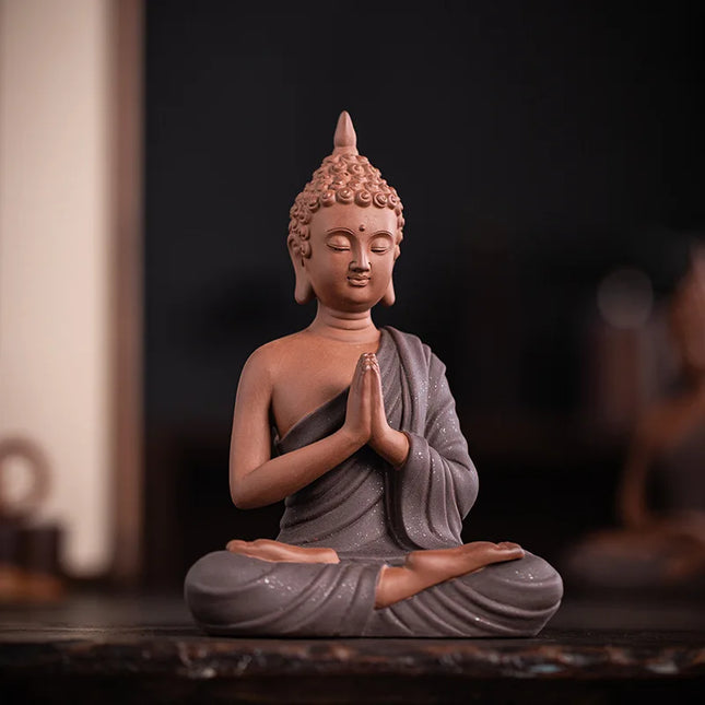 Serene Hand-Finished Ceramic Buddha Statue in Sakyamuni Pose
