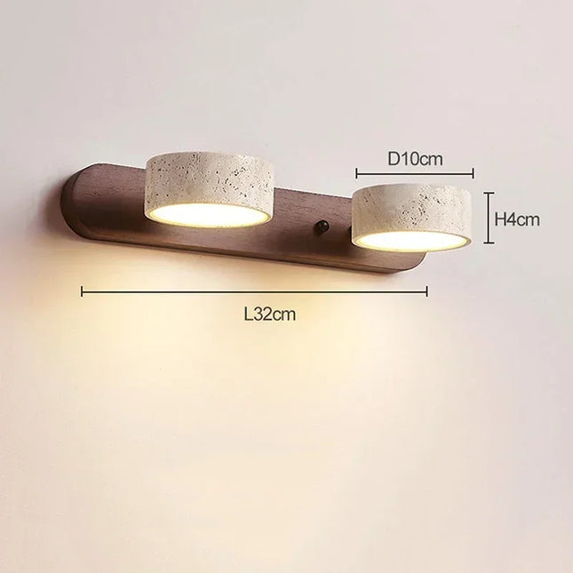 Earthy Travertine and Solid Wood Dual LED Wall Light