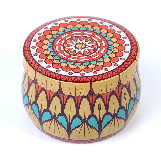 Bohemian Mandala Tinplate Scented Candle with Reusable Lid