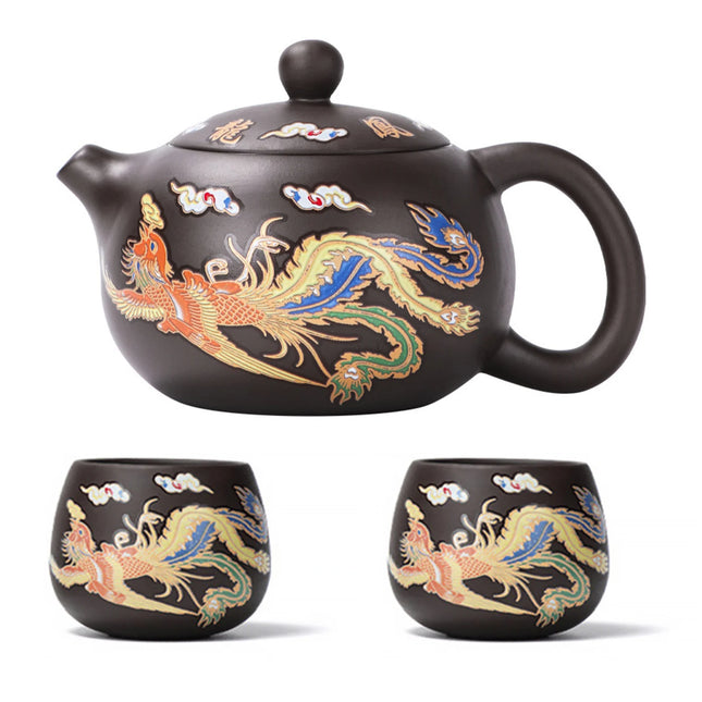 Hand-Crafted Color-Changing Dragon & Phoenix Purple Clay Teapot
