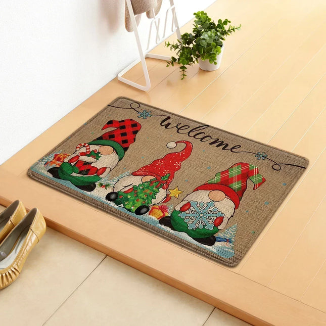 Rustic Character Christmas Welcome Mat with Non-Slip Backing