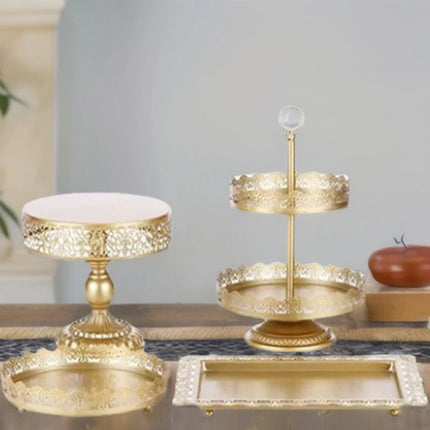 Gilded Filigree Lace Metal Cake Stand & Tiered Hosting Set