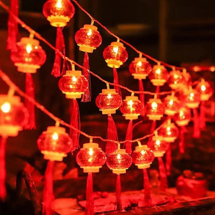 Zenith Red Silk-Effect Lantern String Lights with Tassels