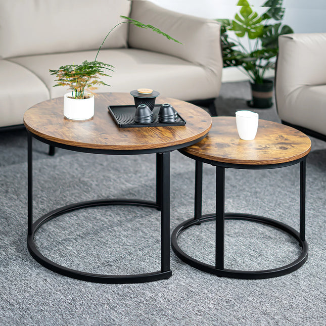 Urban Loft Nesting Coffee Tables in Textured Wood and Steel