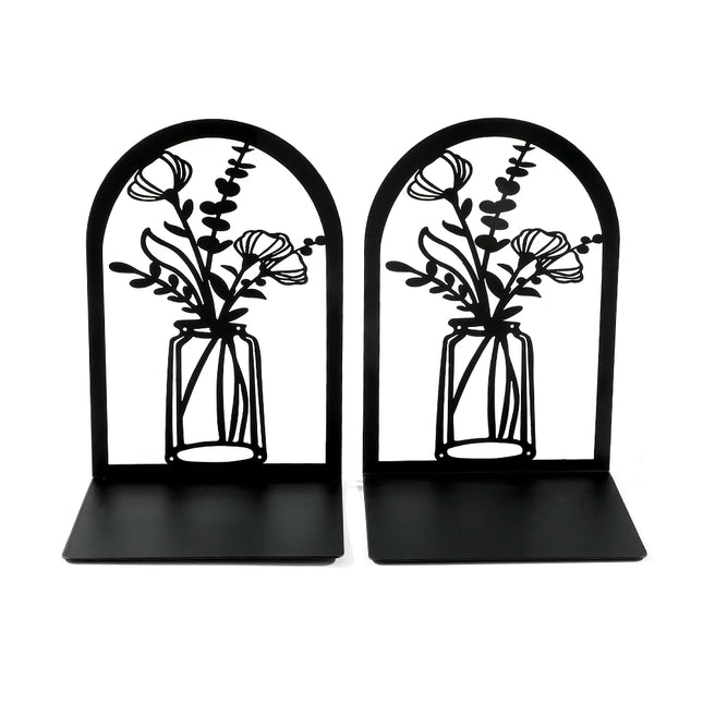 Botanical Silhouette Metal Bookends for Elegant Shelving