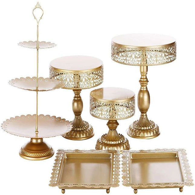 Gilded Filigree Lace Metal Cake Stand & Tiered Hosting Set