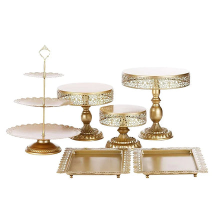 Gilded Filigree Lace Metal Cake Stand & Tiered Hosting Set