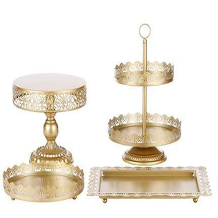 Gilded Filigree Lace Metal Cake Stand & Tiered Hosting Set
