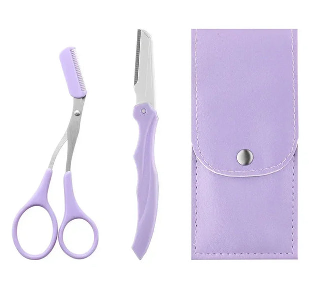Modern Lilac Eyebrow Grooming Set with Soft Storage Pouch