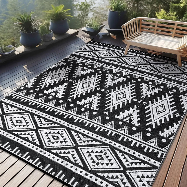Monochrome Geometric Reversible Outdoor Rug & Garden Mat