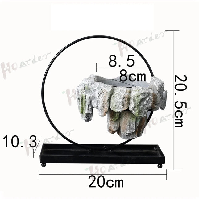 Textured Stone Ceramic Bonsai Planter with Circular Zen Stand