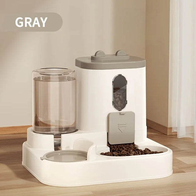 Minimalist Dual Pet Feeding Station with Automatic Dispenser
