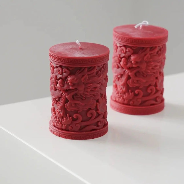 Red Dragon Carved Soy Wax Candle for Harmony and Abundance