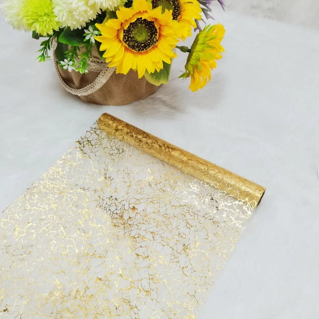 Opulent Gold Mesh Table Runner with Shimmering Glitter Finish