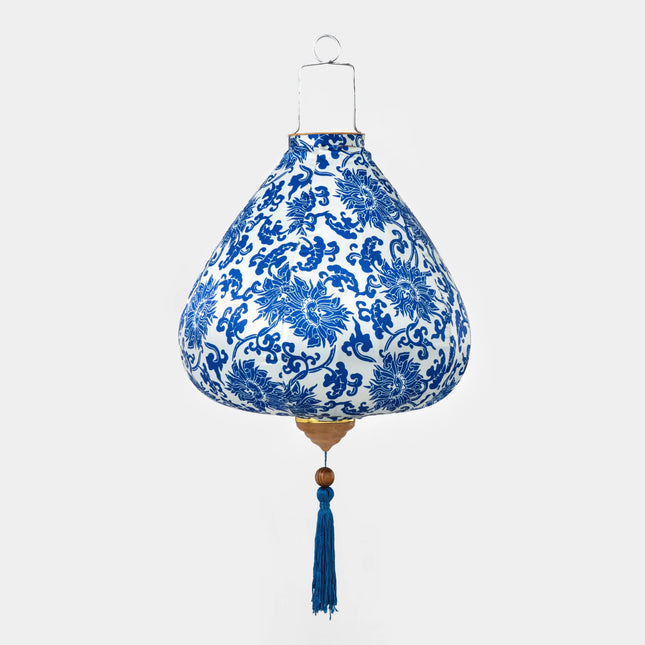 Botanical Silk Lantern Pendant with Midnight Orchid Print